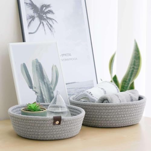 Image of Handmade Jute Cotton Storage Baskets Set of 3 for Dining Table, Fruit Basket & Roti Bowl, Cane Style Organizer for Kitchen, Home Decor, Washable Multipurpose (Grey)