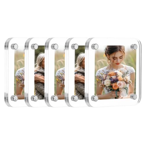 QUARKZMAN 5 Pz Cornice Magnetica per Frigorifero in Acrilico 6 x 6 cm Trasparente Cornici Magnetiche Quadrate Doppio Lato Cornici per Foto Magnetiche per Frigorifero per Foto Fujifilm Mini