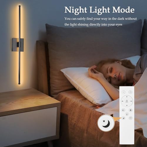 Image of LED Wall Sconces with Remote Control, Dimmable Wall Sconces Set of Two, 5 Colors 3000K-6500K & Dimmable, Hardwire Wall Light with Timer & Night Light, LED Black Wall Lamps for Living Room, Bedroom