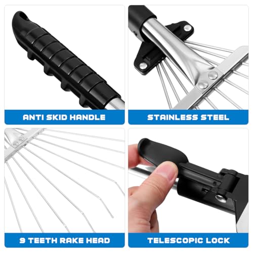 Rastrillo ajustable para césped con mango telescópico de aluminio miniatura 2