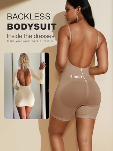 Paukee Women's Backless Shapewear Bodysuit Tummy control Shorts Seamless Body Shaper Light Body Sculpting2