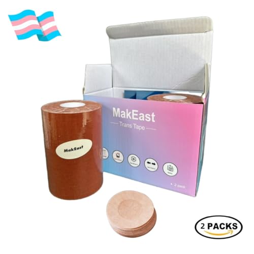 Image of 2 Rolls Trans Tape for Transitioning Extra Wide Chest Binding Tape Latex Free FTM Chest Binder with Nipple Covers Ultra Sticky Waterproof & Flexible 4 in X 16.5 ft (Tan)