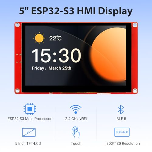 Image of ESP32 Display, 5 Inch HMI ESP32-S3 IPS Touch Screen with Acrylic Case, ESP32 Touchscreen with 800x480 Resolution, Up to 240MHz Frequency, Compatible with Arduino, PlatformIO, MicroPython