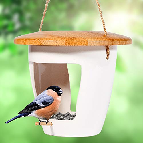 ROTOT Ceramic Bamboo Bird Feeder for Outdoor & Window, Outside Hanging Birdfeeders for Wild Birds, Bird House Kits for Bird Lover and Kids