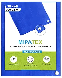 Mipatex Tarpaulin Sheet Waterproof Tirpal Heavy Duty 9ft x 6ft, Poly Tadpatri with Aluminium Eyelets Every 3 feet - Multipurpose 200 GSM Plastic Cover Tharpai for Truck, Home Roof, Rain (Blue)