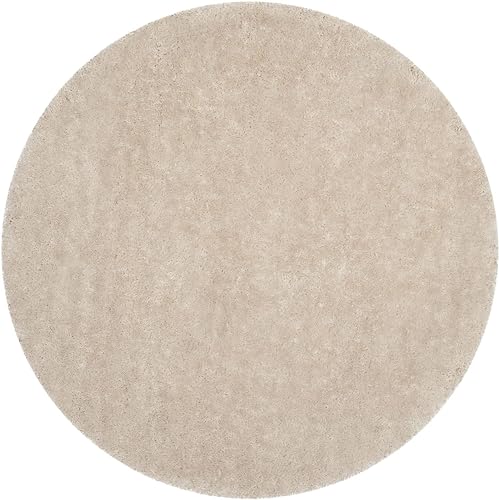 Image of Premium Round Shaggy Carpet Plain Fur Rugs Hall and Drawing Room 8x8 Feet Microfiber & Polyster Modern Interior Floor Mat Ivory