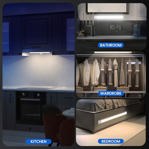 Image of Under Cabinet Wireless LED Lights, Rechargeable Motion Sensor Light Bar, 2 Pack Dimmable, 3 Color Temps Magnetic Closet Bars, Wireless Under Counter Light for Kitchen, Hallway, Stairway
