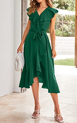 Image of PRETTYGARDEN Women's 2023 Summer Wrap Maxi Dress Casual Boho Deep V Neck Short Sleeve Ruffle Hem Split Beach Long Dresses