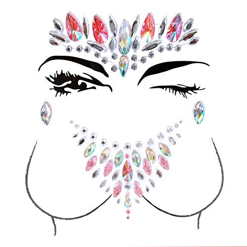 Rhinestone Tattoo Body Jewels Sticker Face Breast Tattoo Sticker Temporary Tattoo Adhesive Stickers Glitter Jewel Decoration for Crystal Festival(2 Sets)