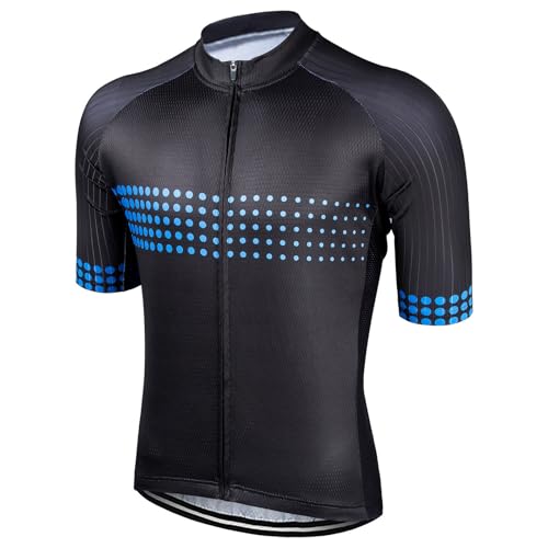 Bluelucon Camiseta de ciclismo para hombre con cremallera, manga corta, color azul turquesa, transpirable, con cuello alto, camiseta funcional para bicicleta de carretera, Negro , 3XL