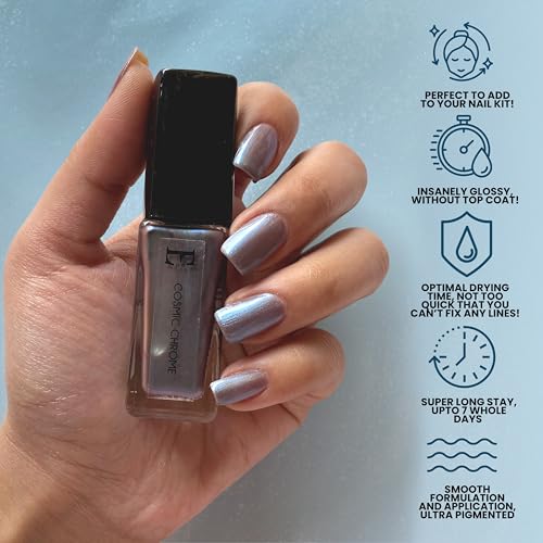 Image of Ellement Co Cosmic Chrome Nail Polish 10ml | Metallic Silver Blue Shade | Chrome Finish | High Shine | Quick Drying | Long Lasting | Chip Resistant | Vegan | Nail Lacquer & Nail Paint for Women