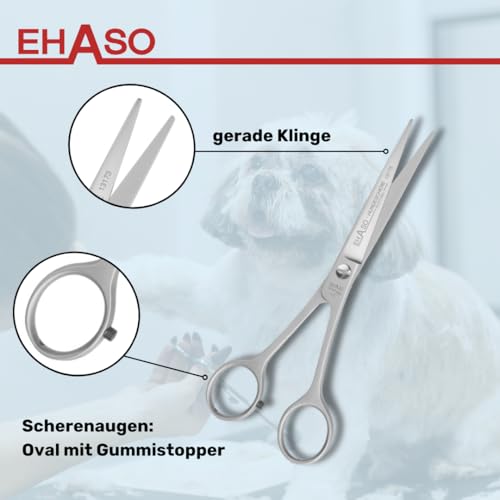 EHASO Hochwertige Gerade Hundeschere aus - Für langhaar & kurzhaar - 17 cm - Fellschere für Hunde & Katzen - Profischere für Jede Art von Fell direkt Solingen