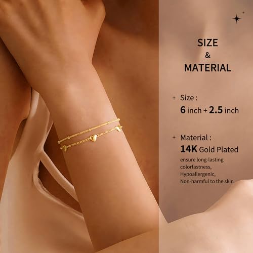 Turandoss Gold Bracelets for Women, Dainty 14K Gold Plated Fashion Clover Heart Cross Butterfly Double Layered Stackable Bracelets Set, Birthday Gifts for Wife Mom Teen Girls Jewelry4