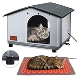 SHU UFANRO Insulated Heated Cat House Indoor/Outdoor, Elevated Cat House with Heated Pad for Winter, Outside Weatherproof Shelter for Feral Cats and Small Dogs (20'x17'x16')