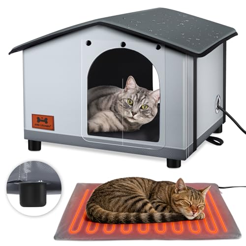SHU UFANRO Insulated Heated Cat House Indoor/Outdoor Elevated Cat House with Heated Pad for Winter Outside Weatherproof Shelter for Feral Cats and Small Dogs (20x17x16)