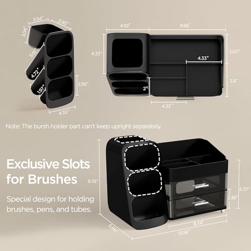 Image of HBlife Cologne Organizer for Men Makeup Organizer with Brush Holder for Vanity, Large Plastic Bathroom Countertop Organizer Skin Care Storage, Fathers Day Gift for Dad Husband, Black