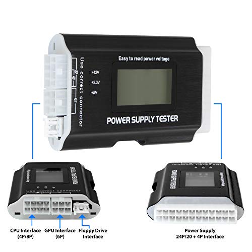 Image of Kingwin Digital Power Supply Tester with LCD Screen - Compatible with ATX, ITX, IDE, HDD, SATA, and BTX, Easy-to-Use Diagnostic Tool for PC Power Supply Testing (Aluminum)
