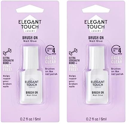 Elegant Touch Brush On Nail Glue Clear 6ml (Packaging may vary) (Pack of 2)