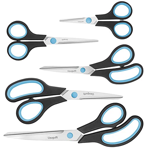 Uaugulft Schere, Edelstahl Allzweckschere, Bastelschere mit Soft-Grip-Griff, Blau & Schwarz, 24,9 cm/21,6 cm/19,3 cm/15,2 cm/12,7 cm, 5 Stück