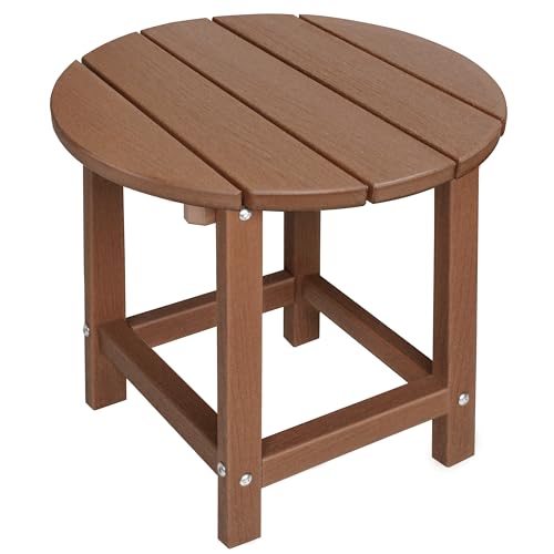 LZRS Round Adirondack Patio Side Table End Table, Outdoor Side Tables for Patio, Backyard,Pool, Indoor Companion, Easy Maintenance & Weather Resistant(Brown)