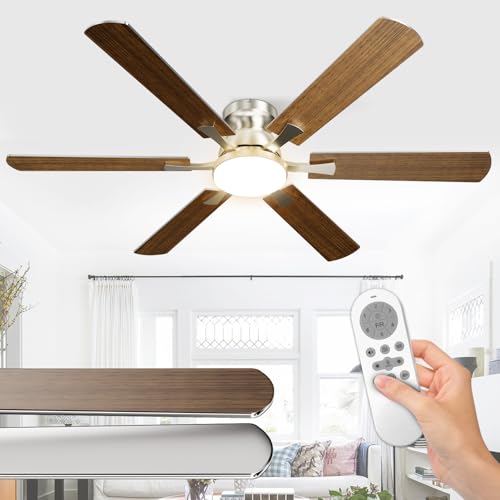 Airwit 132cm Grande Ventilatore da Soffitto con Luce Doppia Faccia Pale, Silenzioso Ventilatore da Soffitto con Telecomando e Reversible DC Motore per Camera da Letto (Montaggio a Soffitto-6 Pale)