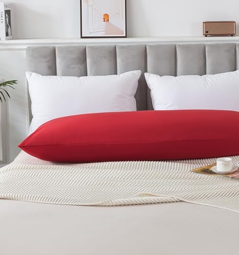 WhatsBedding Body Pillow Cover Cotton Fabric, Long Pillowcase Breathable & Skin-Friendly, Envelope Closure - Red (20x54 inch)