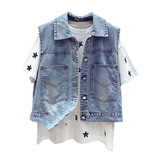 Débardeur denim strass pour femme veste sans manches style bomber M
