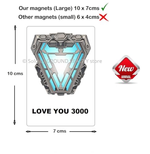 Image of Tony Stark Hero Love You 3000 Arc Reactor Nanotech Fridge Magnet. Large Size 10cms x 7cms; Multi Color 1 Piece Arc Reactor for Home /Office Fridge Magnet Gift Souvenir AV-56