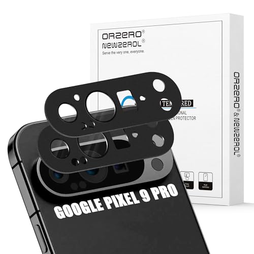 Orzero (2 Pack Camera Lens Protector Compatible for Google Pixel 9 Pro (Not for XL/Fold Model) Protector de Cámera Premium Metal and Glass Precise Camera Cutouts High Definition Anti-Scratch (Black)