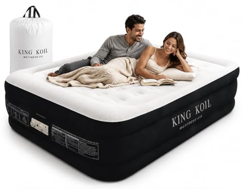 King Koil 13' Queen Air Mattress with Built-in High-Speed Pump - CNN Underscored Top Pick, Sleeps Like a Real Bed, Inflates in 2 Minutes, 600 lb Capacity for Guests, Camping, Home, 1-Year Warranty