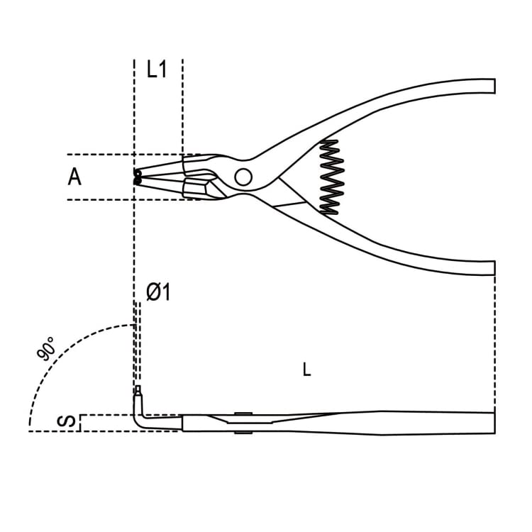 Beta 10380017 Model 1038 175 External Circlip Pliers, Bent Pattern, 90deg, Pvc-coated Handles for 19-60mm Circlips, 175mm - Image 3