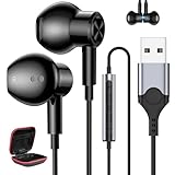 MACLE イヤホン USB マイク付き PC パソコン用 イヤホン 有線 ヘッドセット 磁気設計 通話対応 HIFI音質 音量調整 2.3M長 Type-A テレワーク/Web会議 在宅勤務 ゲーミング用 イヤフォン usb接続 対応windows/Mac/PS4/デスクトップ/ノートパソコン/Linux/Surface Proなどと互換性あり インナーイヤー型 軽量 収納ケース付き 黒色