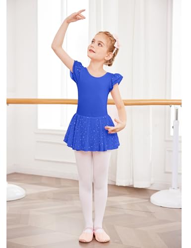 Arshiner Ballet Leotards for Girls Toddler Ruffle Sleeve Dance Dress Ballerina Outfit with Shinny Skirts Blue Leotard - Thumbnail 4