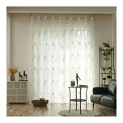Homxi Rideau Lot de 2 Salon Moderne Rideau Transparent Chambre 2 x 102Wx244L CM,Voilage Rideau Blanc Plumes de Broderie Rideaux à Oeillets