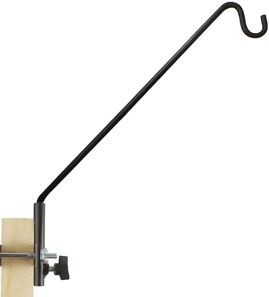mixxidea extended fence deck hook rail hook heavy duty bird feeder hook, 360 degree rotary and length adjustable plant bracket for bird feeders, planters, suet baskets, lanterns, wind chimes and more 43in long fence hook-1 pack