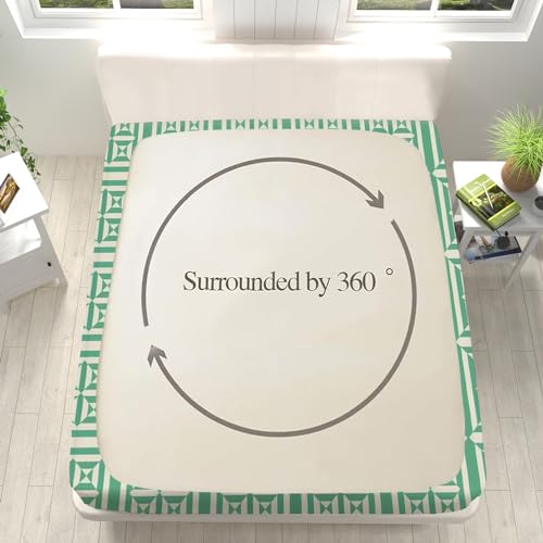 Drap housse géométrique vert 160x200 pour transformer votre chambre en un cocon de fraîcheur