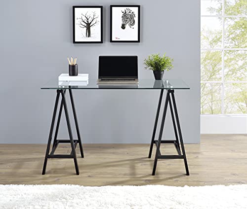 OSP Home Furnishings Middleton 47 Inch Desk with Clear Beveled Glass Top, Black Base - Thumbnail 2
