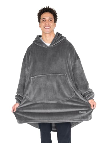 Bare Home Microplush Wearable Blanket with Front Pocket - Soft and Plush - Warm and Cozy - Adult &amp; Kid Sizes (Adult, Grey)