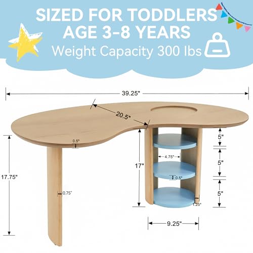 Image of Kids Table Toddler ActivityTable with Storage, Playroom Sensory Tables, Wood Kid Art Craft Tables, Reading Desk for Kids Ages 3-8, Kidney Train Table for Toddlers Boys /Girls Bedroom, Blue