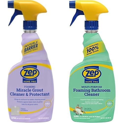 Zep Home Pro Foaming Miracle Grout Cleaner Protectant Multi-Purpose Foaming Bathroom Cleaner - R54206 32 Fl Oz and