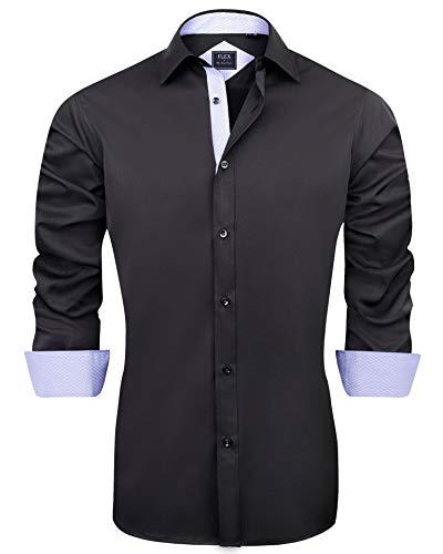 J.VER Herren Hemd Regular Fit Langarm Herrenhemden Freizeithemd Regular Businesshemd Elastiscer Musterhemd,Schwarz Blau,4XL
