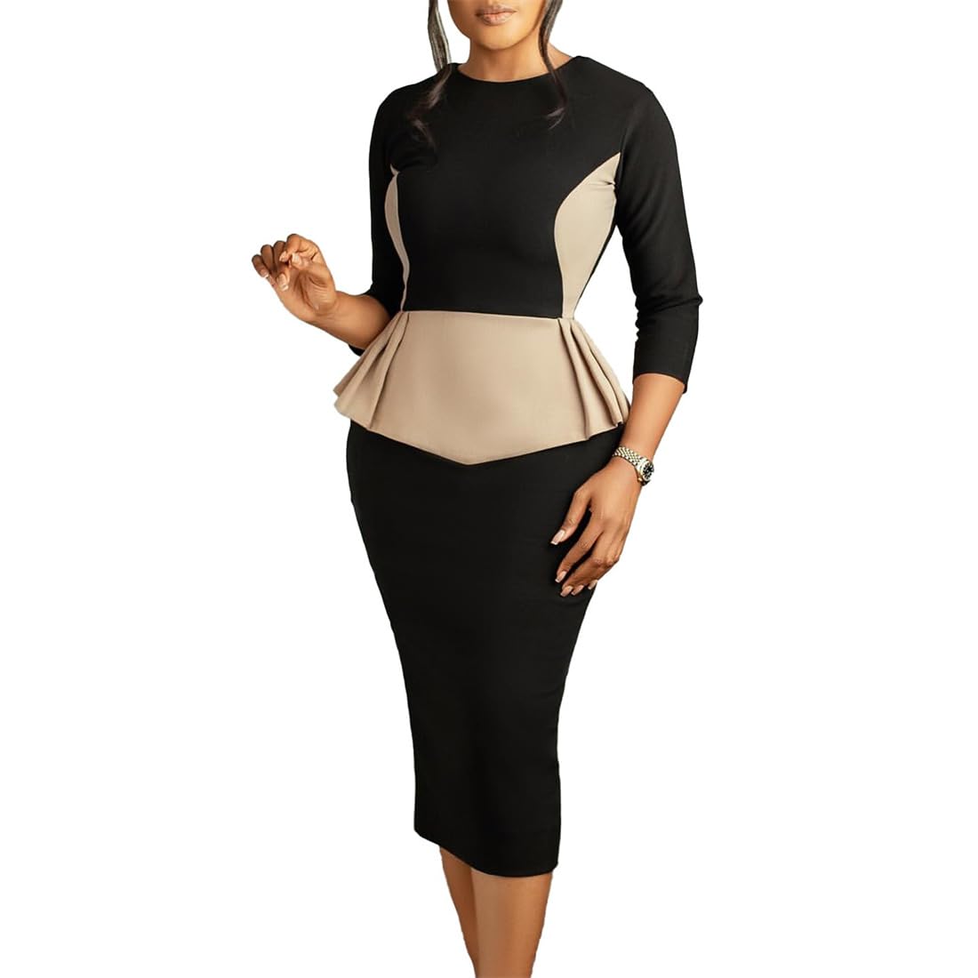 Womens Wear to Work Dresses 3 4 Sleeve Bodycon Midi Business Casual Outfits Office Pencil Church Dress