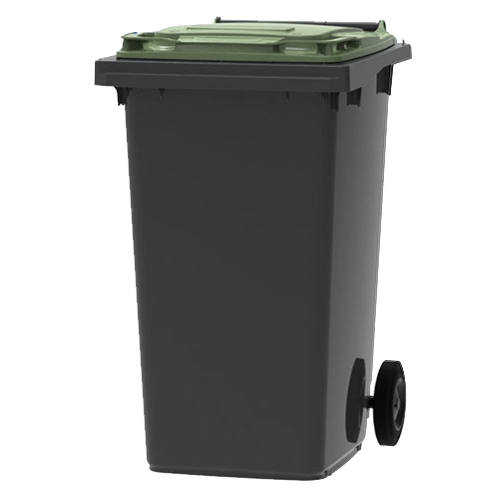 ESE France Conteneur Poubelle à déchets 2 roues - 240L - Robuste et Économique - 100% Recyclé - Gris avec Couvercle Vert - Fabriqué en France