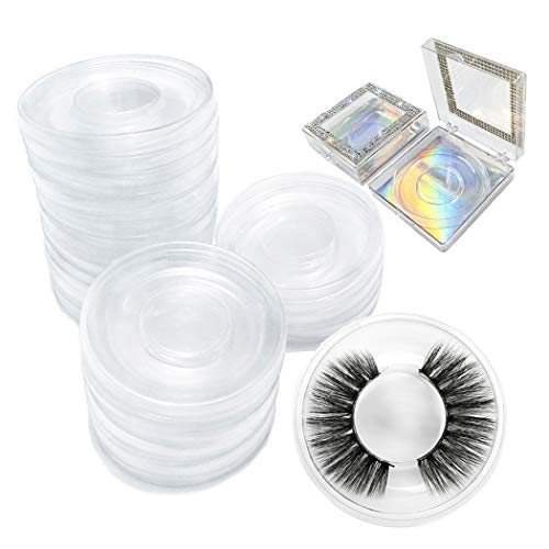 50 Pcs Round Circle Eyelash Tray Holder Cosmetic Container Clear Plastic Eye Lash Trays Transparent Lid for False Eyelash Storage Case Packaging Box Cosmetic Container