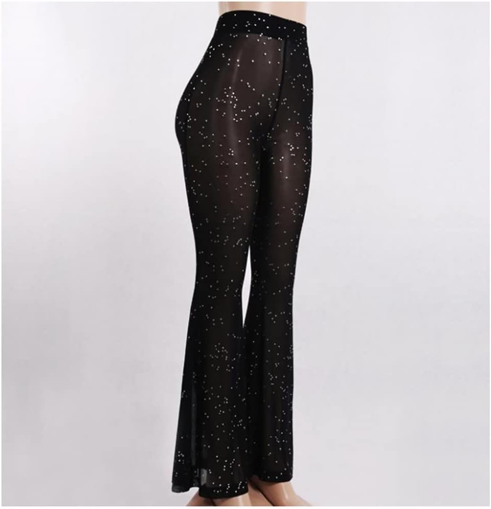 Women's Rave Sheer Mesh Sparkly Pants Bell Bottom Rave Outfit Clothes for Festival Dance Clubwear - Image 6