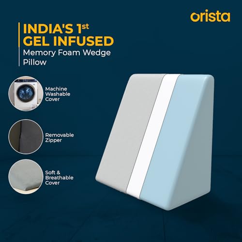 Image of Orista Wedge Pillow Made with Advance Gel Blended Memory Foam Complete Back Support, Acid Reflux, Anti Snoring, Leg Elevation, Improves Comfort and Posture | 20 x 20 x 10 Inch | Grey Velvet Cover