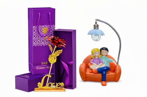 Golden Rose with Couple Sofa Showpiece with Lightbulb on top | Ro...