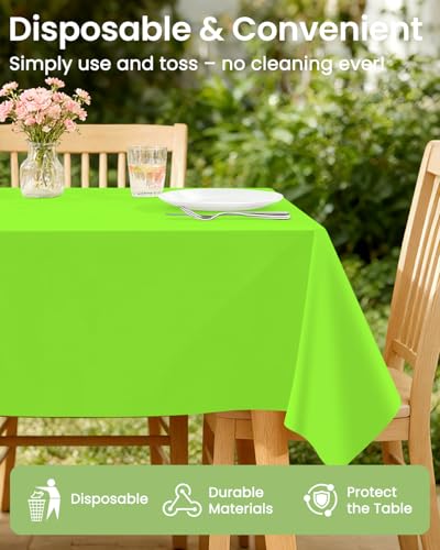 Image of LANLISA 4 Pack Lime Green Plastic Tablecloth Disposable, 54 x 108 Inch