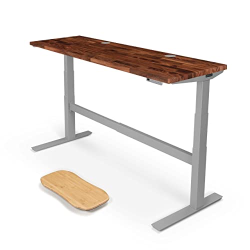 Image of UPLIFT DESK Saman Butcher Block (72 x 24 inch) Standing Desk 2-Leg V2-Commercial Adjustable Stand Up C-Frame (Gray), Advanced Keypad, Wire Grommets, Wire Tray, Rocker Board