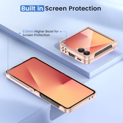 Image of Ruky for Samsung Z Flip 8 Case, with Built-in Screen Protector, Gold | Full Body Hard PC Slim Anti-Scratches Shockproof Wireless Charging Women Girls Phone Case for Samsung Galaxy Z Flip 8, Gold